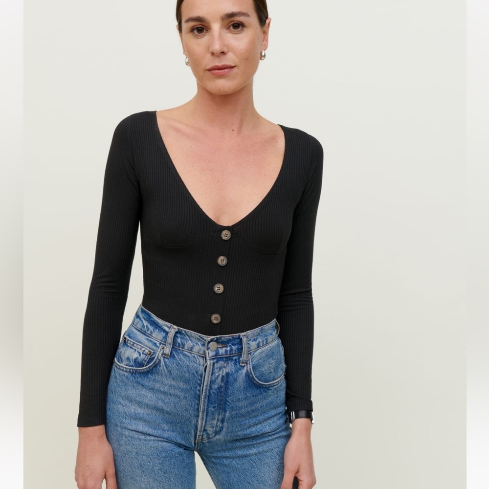 Reformation Virgil Ribbed Knit Long Sleeve Top
